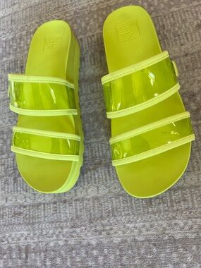 Reef Neon Lime Triple-Strap Platform Slides